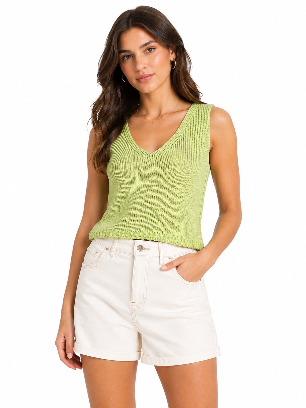 NWOT | Koonai | V-Neck Knit Crop Vest | Green | See Measurement